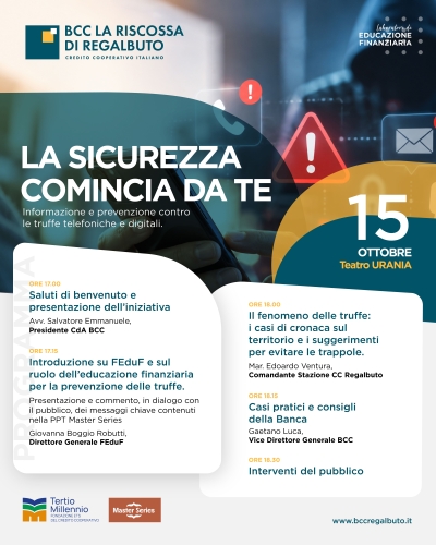 Regalbuto: la BCC La Riscossa scende in campo contro le truffe. Evento il 15 ottobre al Cine Teatro Urania